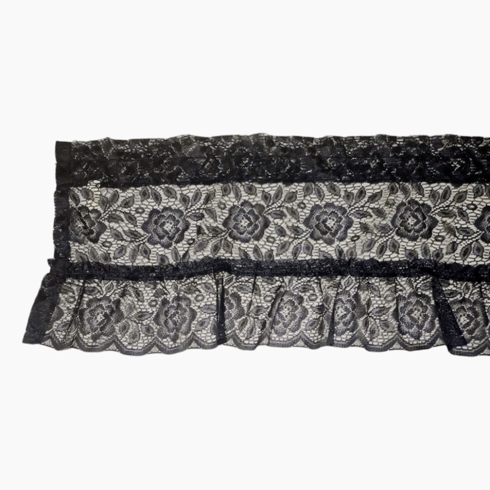 Vintage Black Lace Floral Pattern Valances Set of 2 - Picture 2 of 5